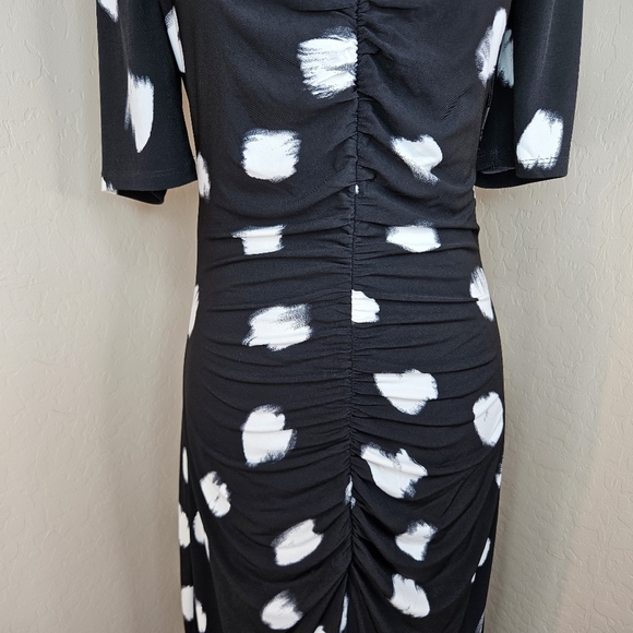 11. Honore' Lauryn Womens Black & White Painterly Dot Midi Dress Sz 0=10-12 - Picture 4 of 16
